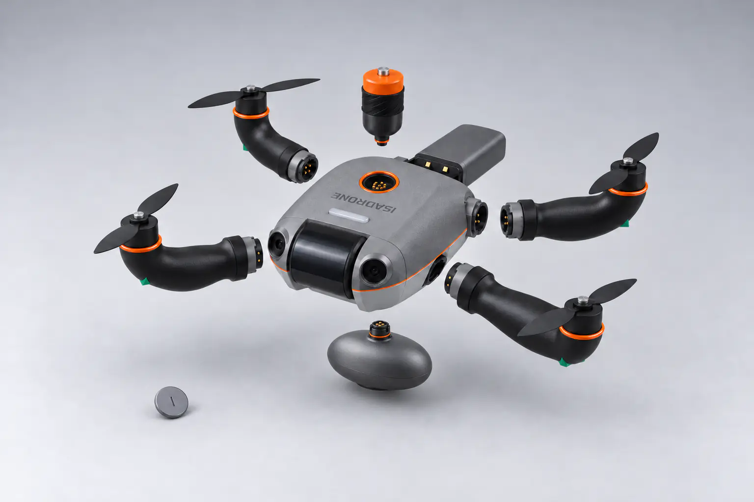 Isadrone from above, showing its four arms